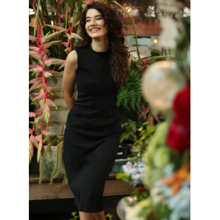 Black Sleeveless Long Length Denim Dress