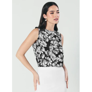 Sleeveless Printed Black & White Shirt