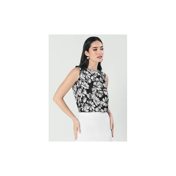 Sleeveless Printed Black & White Shirt